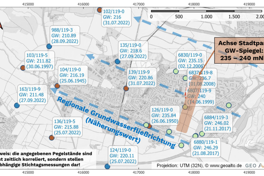 Bekannte Grundwassermessstellen im Umfeld des Projektgebietes