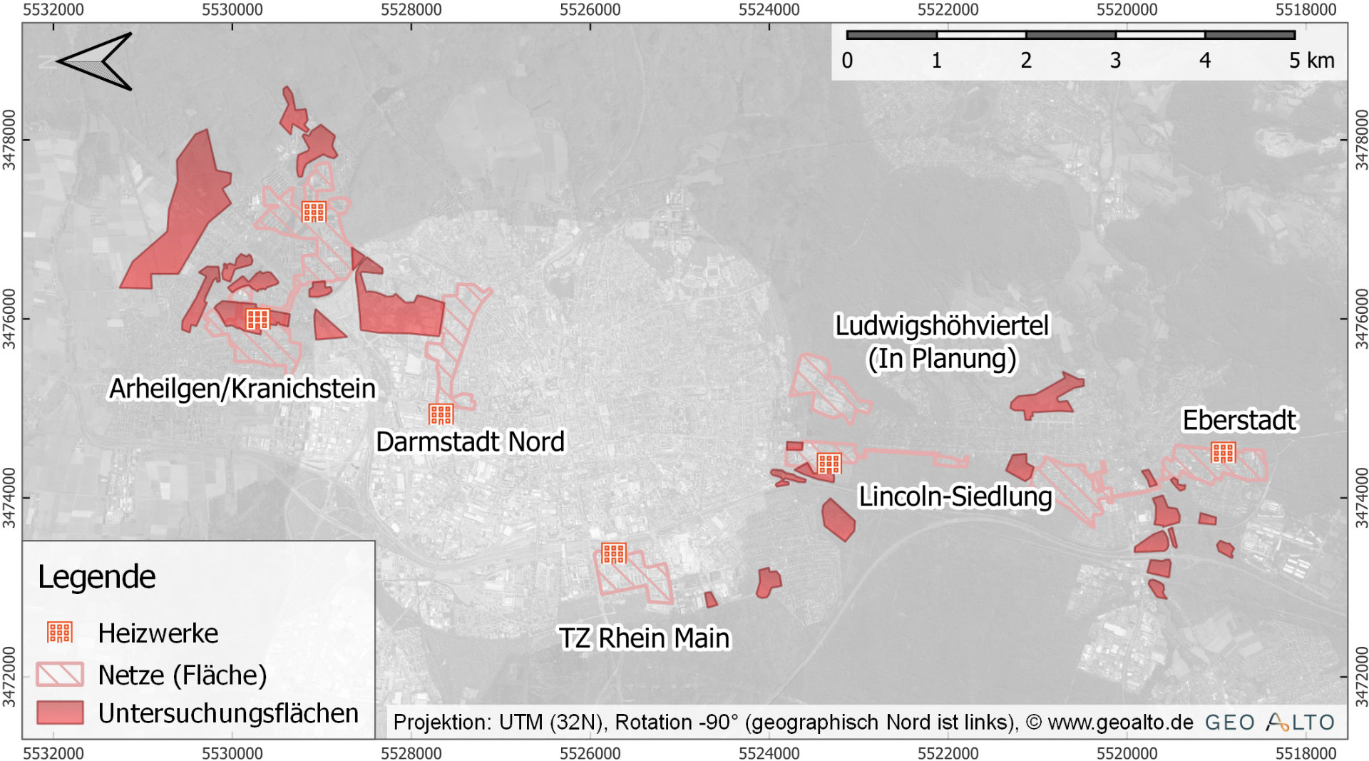 Kartographische Übersicht der betrachteten Fernwärmenetze